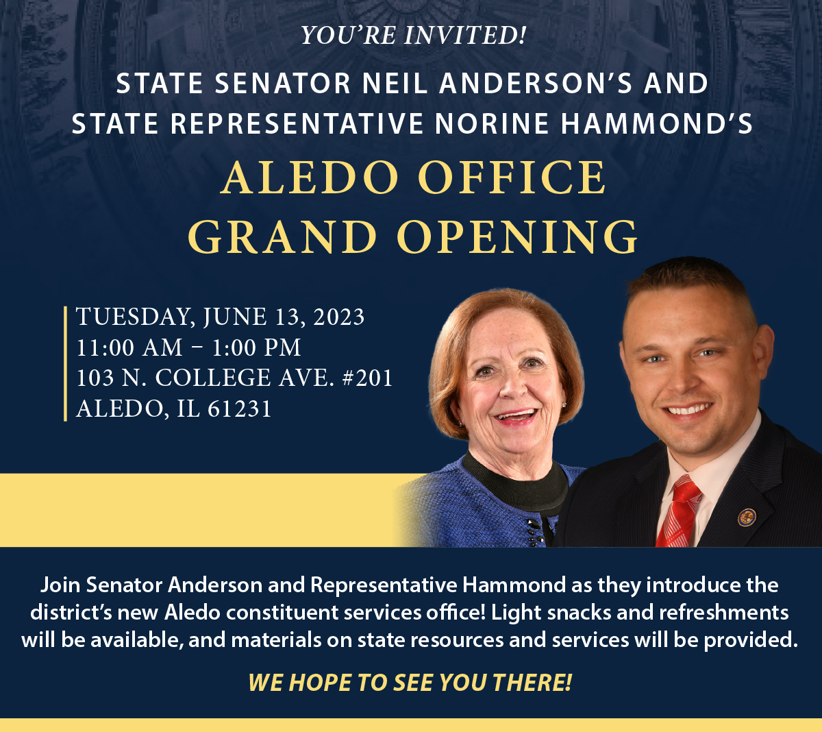 Senator Anderson/Rep. Hammond to host Aledo District Office Grand